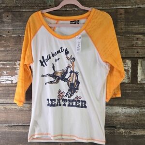 Cruel Jeans Orange and White Long Sleeve Tee with Vintage Graphic, Size XL, NWT